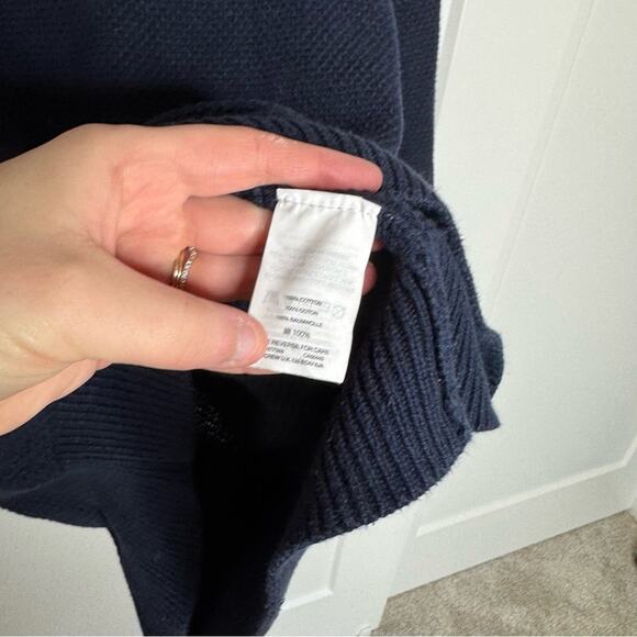 J. Crew Moss Stitch Navy Blue Chunky Knit Crewneck Sweater Size Medium - Picture 3 of 5